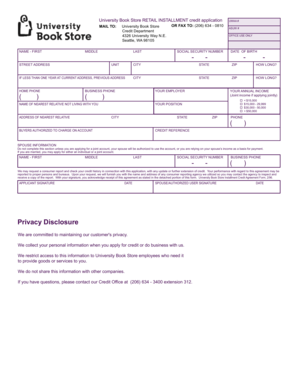 University Book Store Retail Installment Credit Application