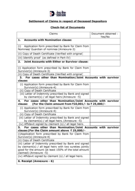 Bank Claim Form for Deceased Depositors