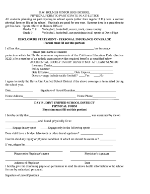 California Student Physical Form for Athletics