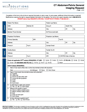 CT Abdomen/Pelvis Imaging Request Form