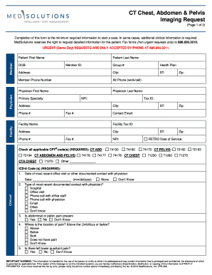 CT Chest, Abdomen & Pelvis Imaging Request Form
