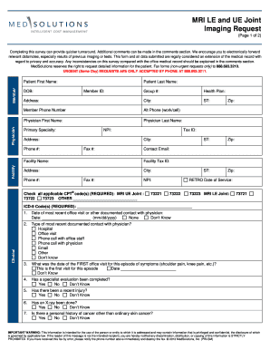 MRI LE and UE Joint Imaging Request Form