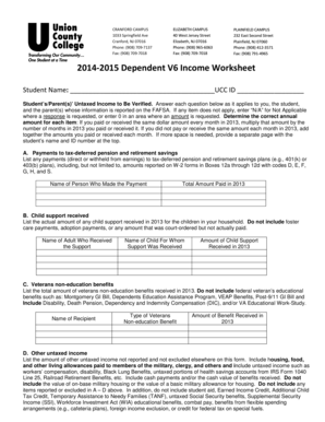 2014-2015 Dependent V6 Income Worksheet