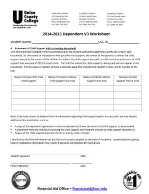 2014-2015 Dependent Child Support Worksheet