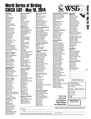World Series of Birding Checklist