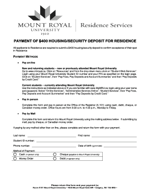 Mount Royal University Housing Deposit Form