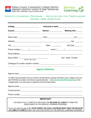 Service Learning Program Enrollment Form
