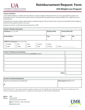 UAS Weight Loss Reimbursement Request Form