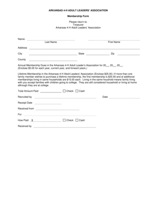 Arkansas 4-H Adult Leaders' Association Membership Form