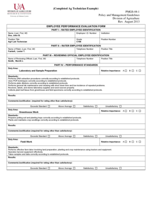 Performance review summary examples pdf - PMGS-08-1 Policy and Management Guidelines Division of Agriculture January 2008. Completed Ag Technician Example of Employee Performance Evaluation Form - uaex