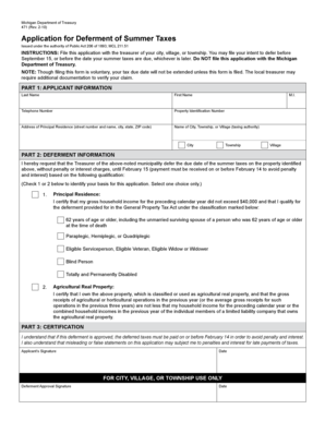 Michigan Summer Tax Deferment Application