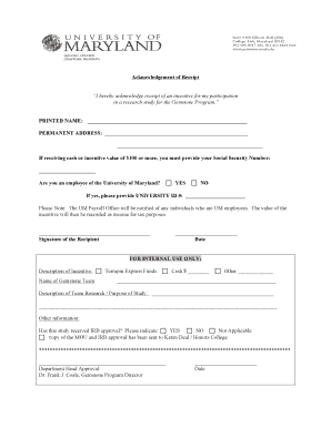 Acknowledgement Receipt Form - Gemstone - University of Maryland - gemstone umd