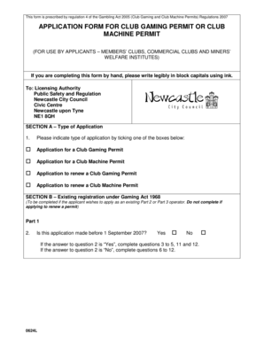 UK Club Gaming Permit Application Form