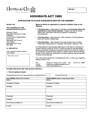 Application to Place a Builder’s Skip on the Highway