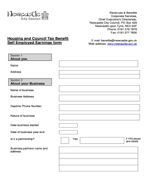 Self Employed Earnings Form
