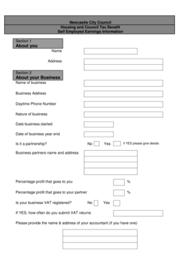 UK Self Employed Earnings Information Form