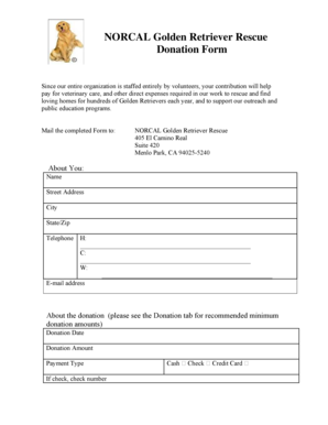 NORCAL Golden Retriever Rescue Donation Form
