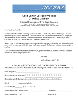 Annual Weight and Height Documentation Form
