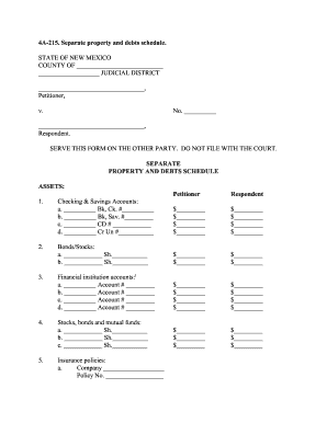 New Mexico Separate Property and Debts Schedule
