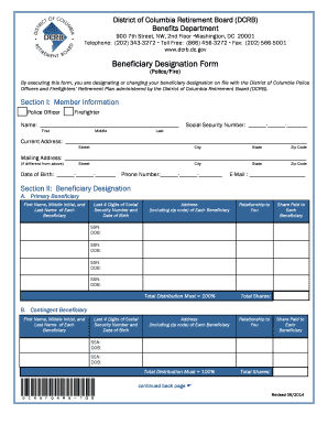 District of Columbia Police/Fire Beneficiary Designation Form