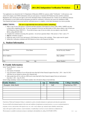 2011-2012 Independent Verification Worksheet
