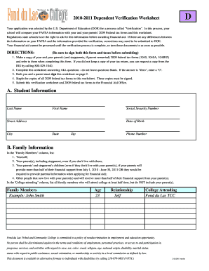 2010-2011 Dependent Verification Worksheet