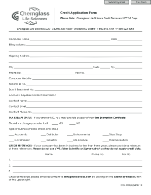 Chemglass Life Science Credit Application Form