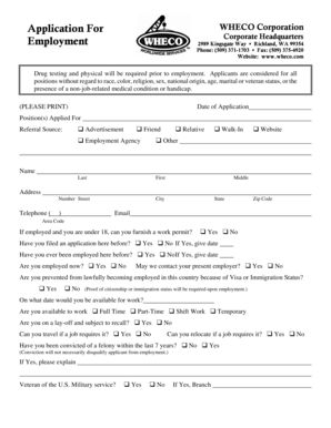 WHECO Corporation Employment Application