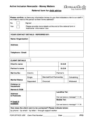 Newcastle Debt Advice Referral Form