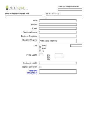 Professional Indemnity Insurance Application