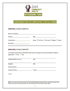 Confirmation of Employee Status Form