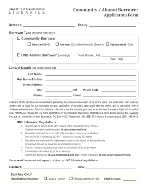 UNB Library Borrower Application Form