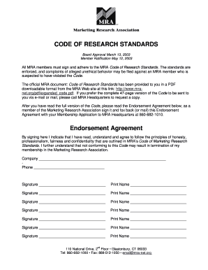 MRA Code of Research Standards Endorsement Agreement