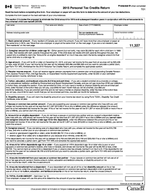 2015 Personal Tax Credits Return TD1