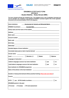 Erasmus Acceptance Form