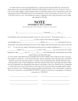 California Promissory Note with Deed of Trust