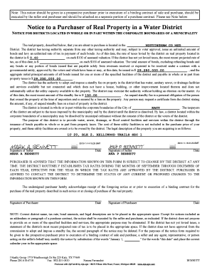 Notice to Purchaser of Real Property in a Water District