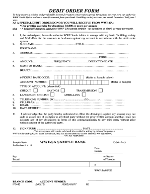 WWF South Africa Debit Order Form
