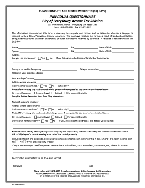 City of Perrysburg Income Tax Questionnaire