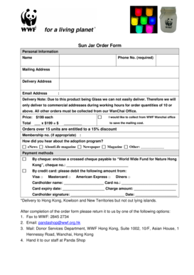 Sun Jar Order Form