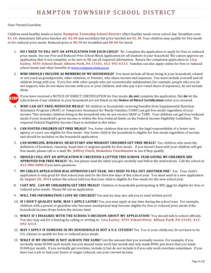 Free and Reduced Price School Meals Application