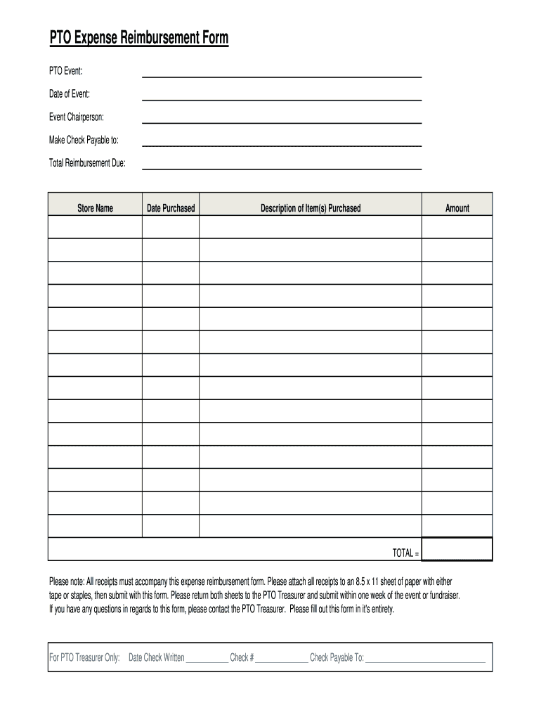 pto reimbursement form Preview on Page 1