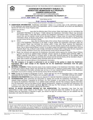 Texas Real Estate Commission Addendum for Property Owners Association