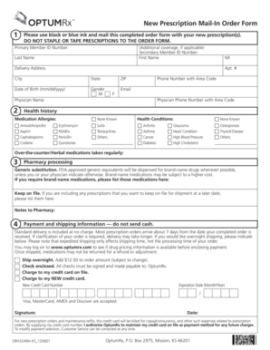 New Prescription Mail-In Order Form