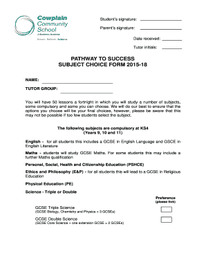 Subject Choice Form