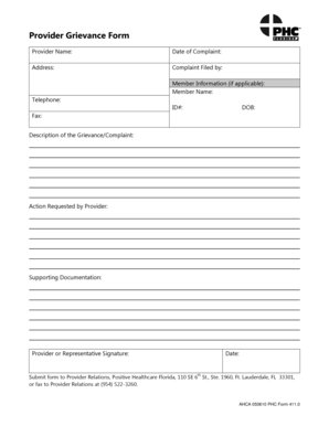 Provider Grievance Form
