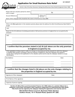 Small Business Rate Relief Application