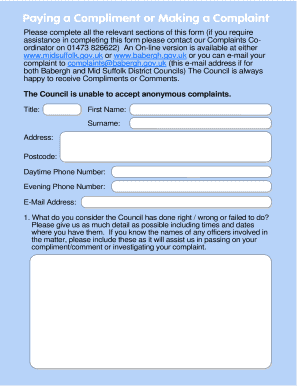 Complaint or Compliment Form