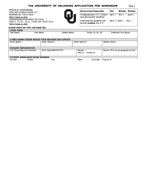 University of Oklahoma Undergraduate Visitor Application