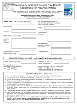 Housing Benefit and Council Tax Benefit Reconsideration Application